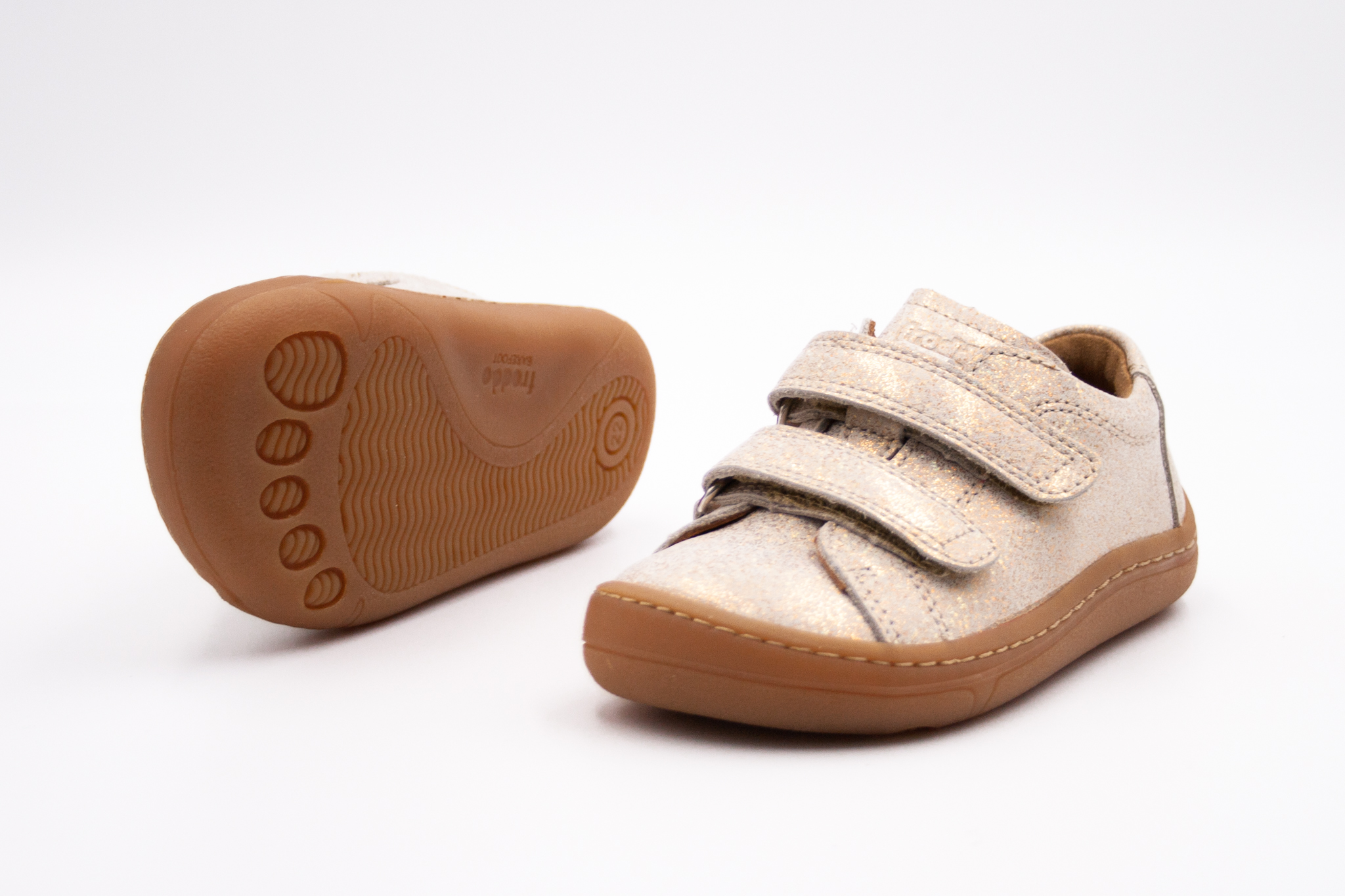 FRODDO BAREFOOT D-VELCRO - GOLD SHINE Veľkosť: 23, Vnútorná dĺžka  topánky v cm: 14.5, Vnútorná šírka topánky v cm: 6.1