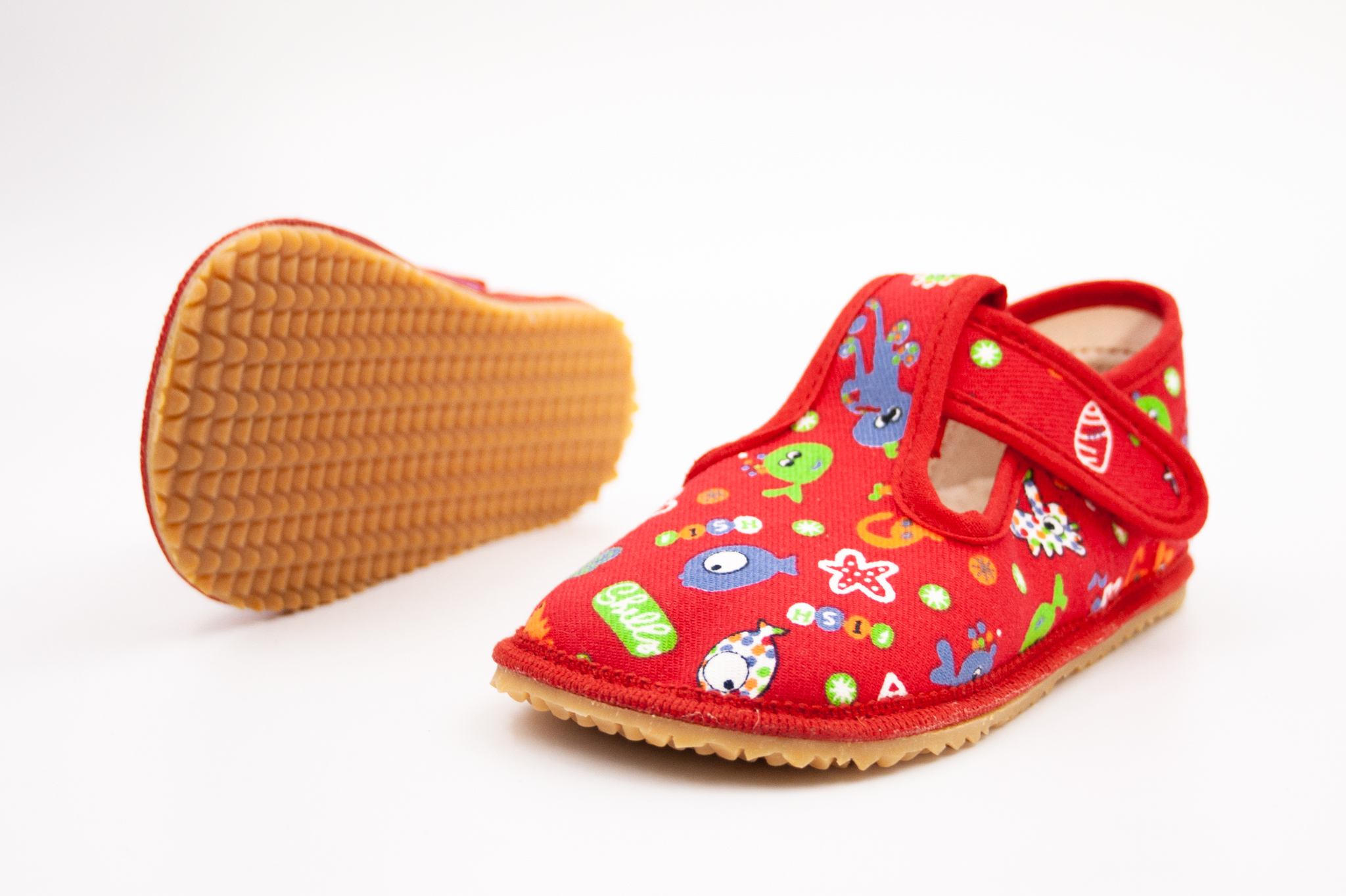 BEDA BAREFOOT PAPUČKY ŠIRŠIE (W) - RED FISH Veľkosť: 35, Vnútorná dĺžka  topánky v cm: 22.8, Vnútorná šírka topánky v cm: 8.5