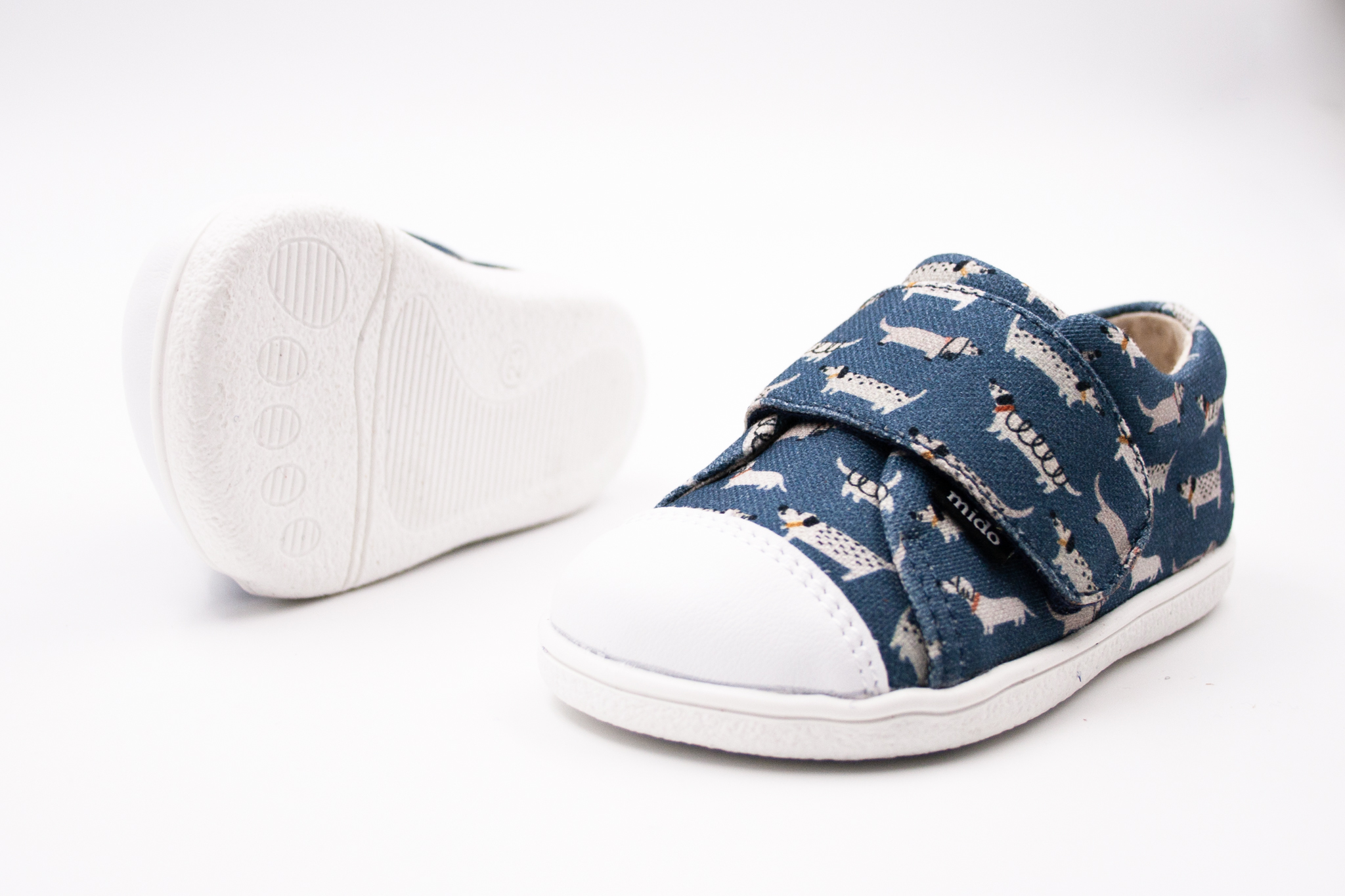 MIDO SHOES BAREFOOT TEXTILNÉ TENISKY - DOGGY BLUE Veľkosť: 23, Vnútorná dĺžka  topánky v cm: 14.6, Vnútorná šírka topánky v cm: 6.3