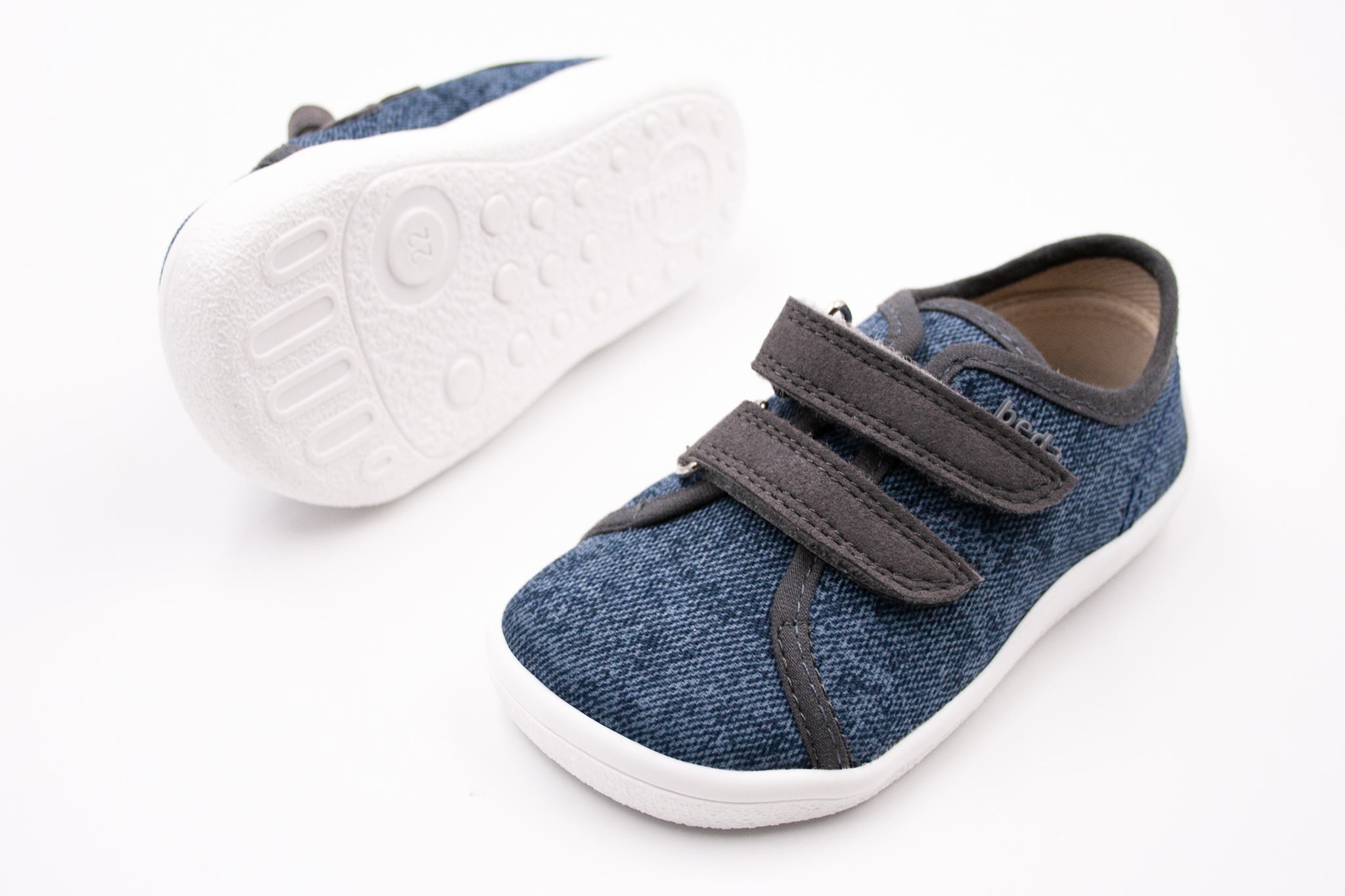 DETSKÉ BAREFOOT TENISKY BEDA PLAYFUL - DENIM Veľkosť: 24, Vnútorná dĺžka  topánky v cm: 15.1, Vnútorná šírka topánky v cm: 6.6