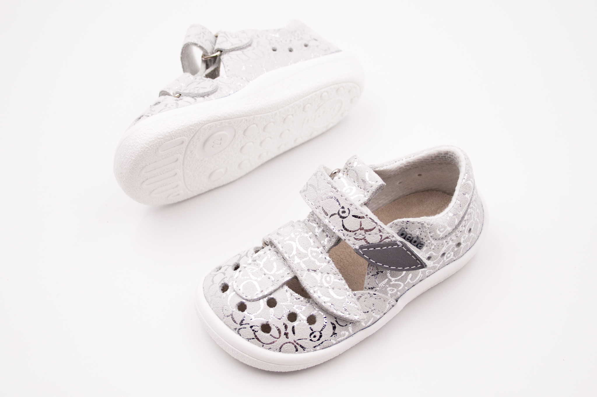 DETSKÉ BAREFOOT SANDÁLE BEDA - SILVER SHINE Veľkosť: 22, Vnútorná dĺžka  topánky v cm: 14, Vnútorná šírka topánky v cm: 6.3
