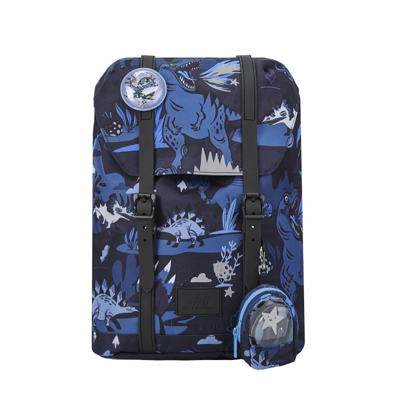 FRII OF NORWAY ERGONOMICKÁ ŠKOLSKÁ TAŠKA RETRO 22 L - DINOSAUR DARK BLUE