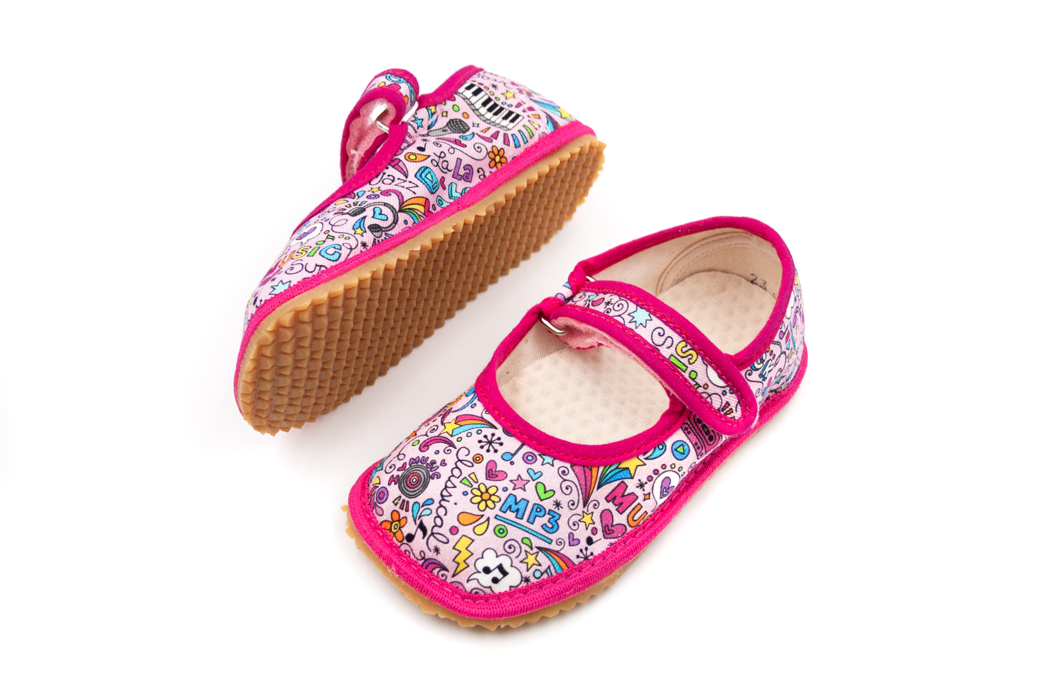 Beda  DETSKÉ BAREFOOT PAPUČE BEDA ŠIRŠIE (W) BALERÍNKY - MUSIC Veľkosť: 25, 11: 16.2, Vnútorná šírka topánky v cm: 6.7