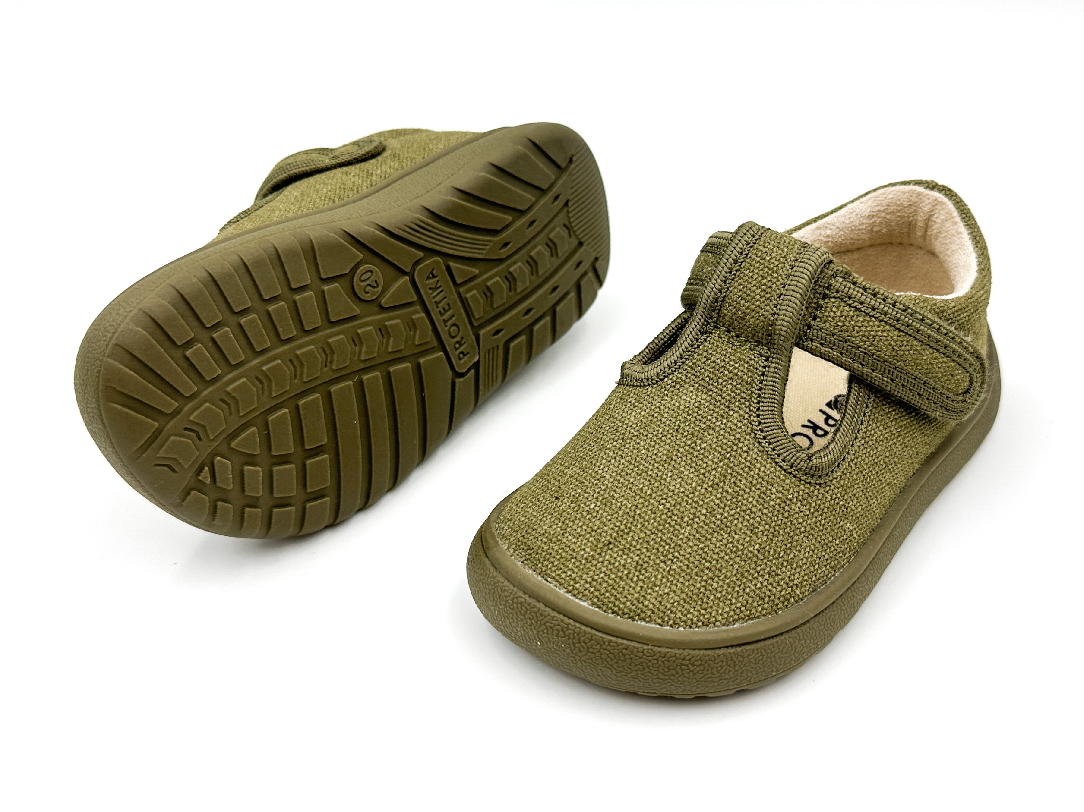 DETSKÉ BAREFOOT PAPUČE PROTETIKA - KIRBY KHAKI Veľkosť: 20, Vnútorná dĺžka  topánky v cm: 12.7, Vnútorná šírka topánky v cm: 5.7