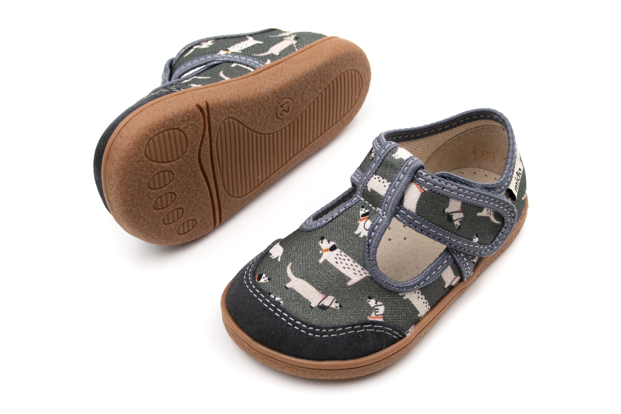 DETSKÉ BAREFOOT PAPUČE MIDO SHOES - DOGGY GRAY Veľkosť: 23, Vnútorná dĺžka  topánky v cm: 14.6, Vnútorná šírka topánky v cm: 6.3