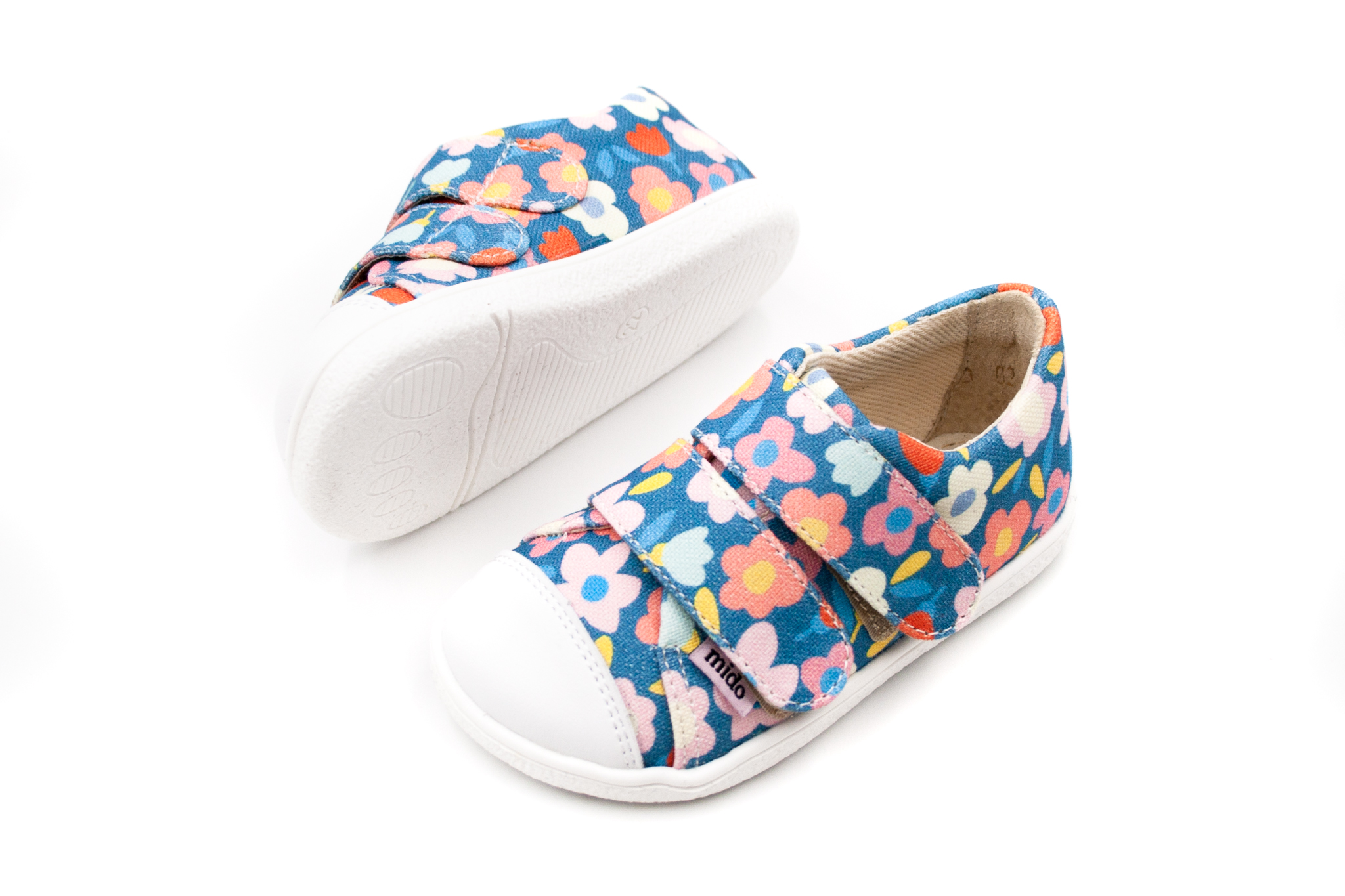 Mido Shoes  DETSKÉ BAREFOOT PLÁTENKY MIDO SHOES - BLUE BLOOM Veľkosť: 23, Vnútorná dĺžka  topánky v cm: 14.6, Vnútorná šírka topánky v cm: 6.3