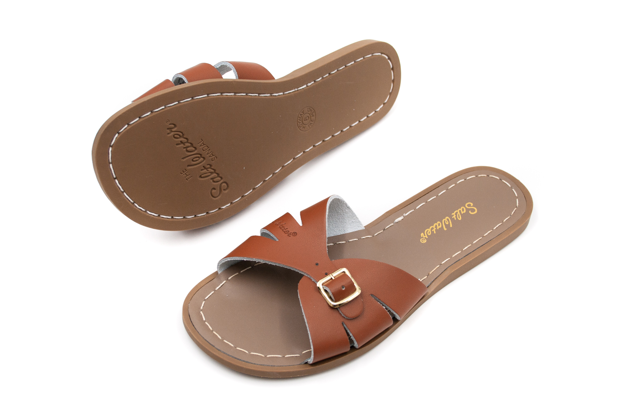 Salt-Water Sandals  DÁMSKE KOŽENÉ ŠĽAPKY SALT-WATER SANDALS SLIDES - TAN Veľkosť: 38, Vnútorná dĺžka  topánky v cm: 24.4, Vnútorná šírka topánky v …