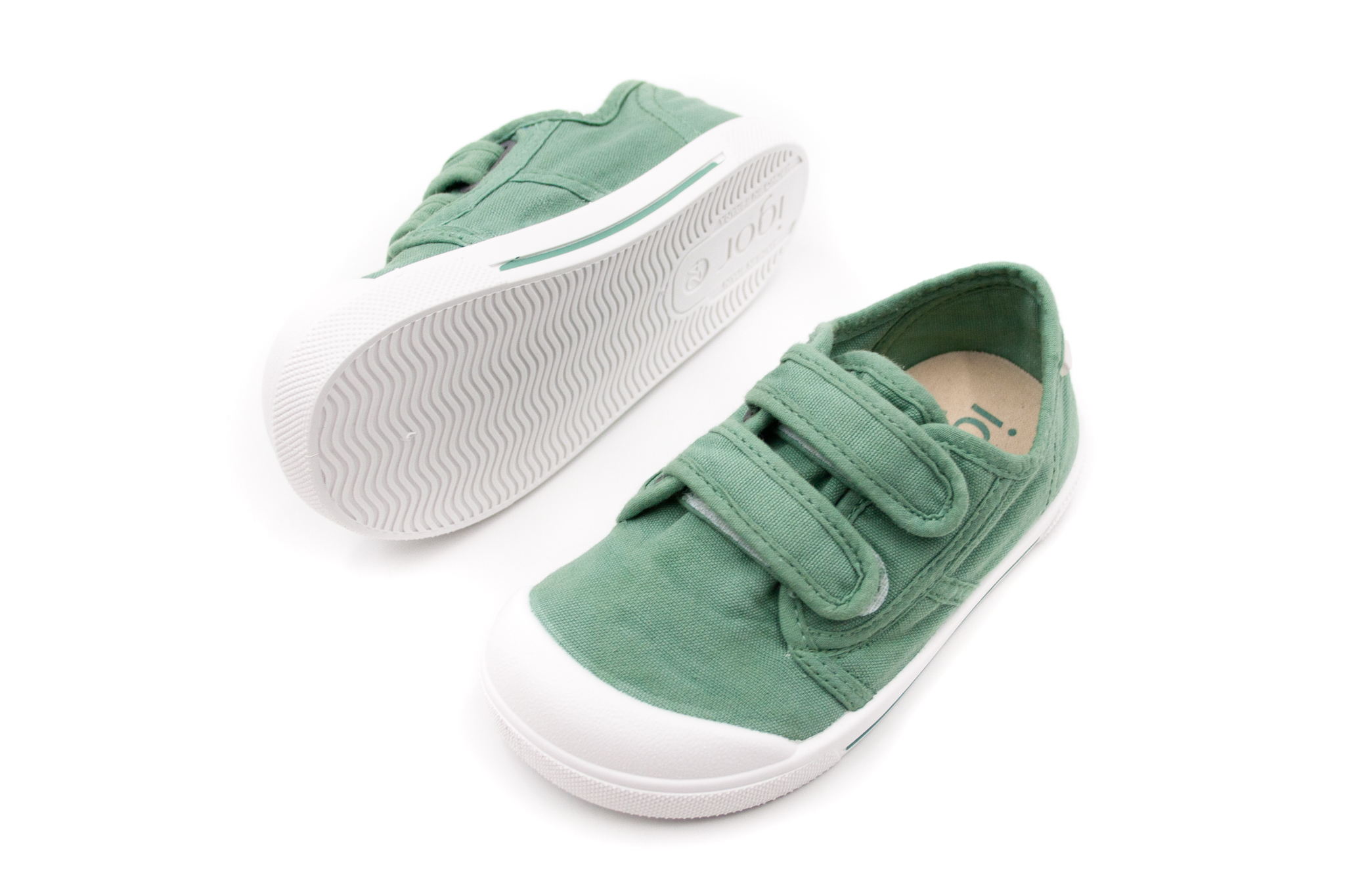 Igor Shoes  DETSKÉ BAREFOOT PLÁTENKY IGOR SHOES CANVAS - MATCHA Veľkosť: 22, Vnútorná dĺžka  topánky v cm: 13.8, Vnútorná šírka topánky v cm: 6.3