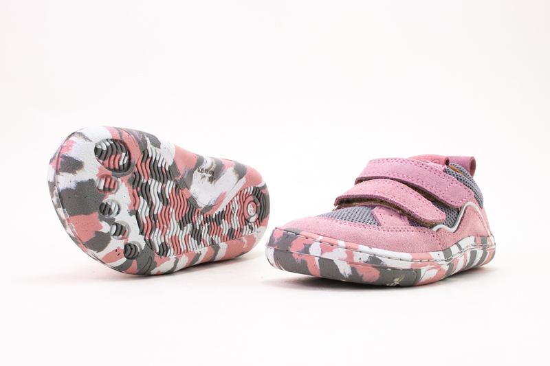 FRODDO BAREFOOT D-VELCRO GREY PINK Veľkosť: 34, Vnútorná dĺžka  topánky v cm: 22.5, Vnútorná šírka topánky v cm: 8.3