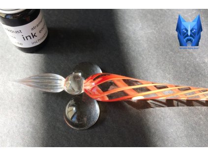 BGW - LUXUSNÍ SKLENĚNÉ PERO - ORANŽOVÉ VLNKY