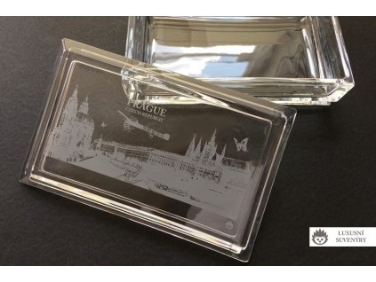 SUVENÝR - SKLENĚNÁ DÓZA Z OLOVNATÉHO KŘIŠŤÁLU CRYSTAL BOHEMIA - PRAGUE - CZECH REPUBLIC
