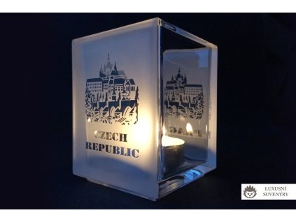 SUVENÝR - SKLENĚNÝ SVÍCEN NA ČAJOVOU SVÍČKU Z OLOVNATÉHO KŘIŠŤÁLU CRYSTAL BOHEMIA - PRAGUE CZECH REPUBLIC