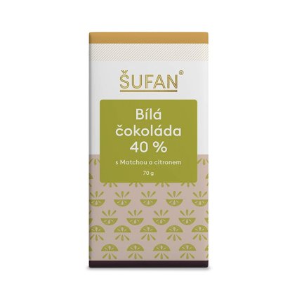 Bílá čokoláda 40% s matchou a citronem 70 g Šufan