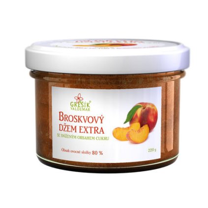 Broskvový džem extra Se sníženým obsahem cukru 220g GREŠÍK
