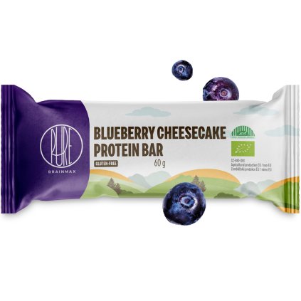 BrainMax Pure Blueberry Cheesecake Protein Bar, Proteinová tyčinka, Borůvkový cheesecake, BIO, 60 g