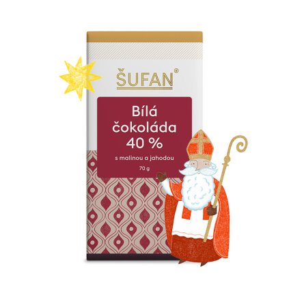 Bílá čokoláda 40% s malinou a jahodou 70 g Šufan