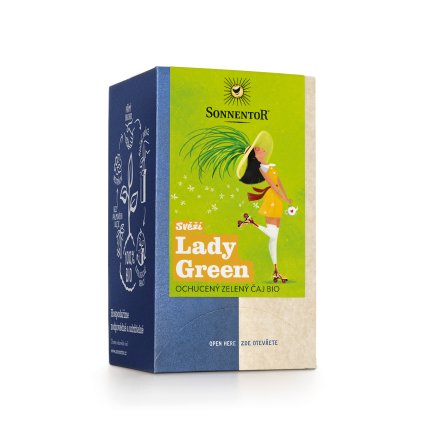 Sonnentor Svěží Lady Green bio, ochucený zelený čaj, 21,6 g porc. dvoukomorový