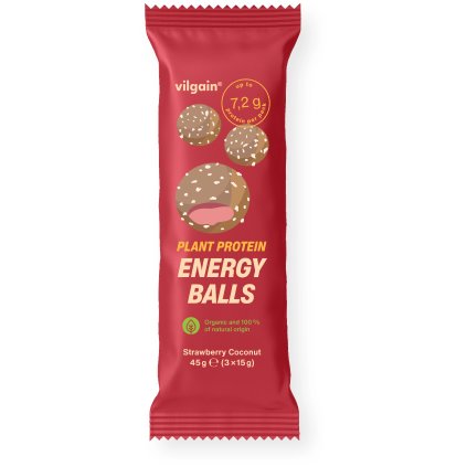 Vilgain Plant Protein Energy Balls BIO  - Jahoda s kokosem 45 g (3 x 15 g)
