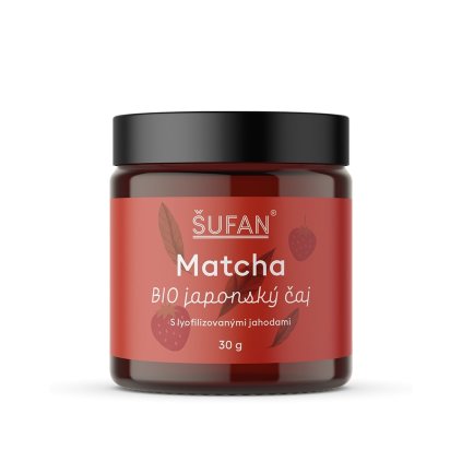 BIO japonský čaj Matcha s lyofilizovanými jahodami 30g Šufan