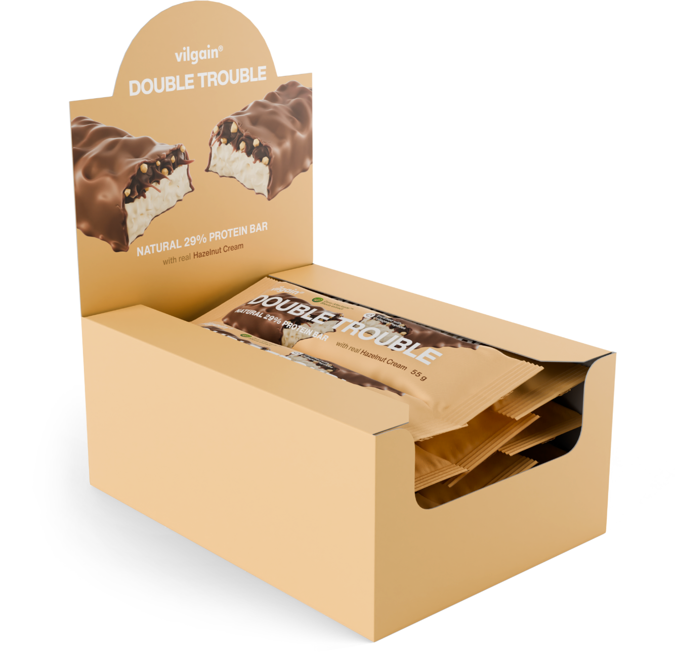 Vilgain Double Trouble – zweischichtiger Protein-Nussriegel mit Schokolade, 29 % Protein