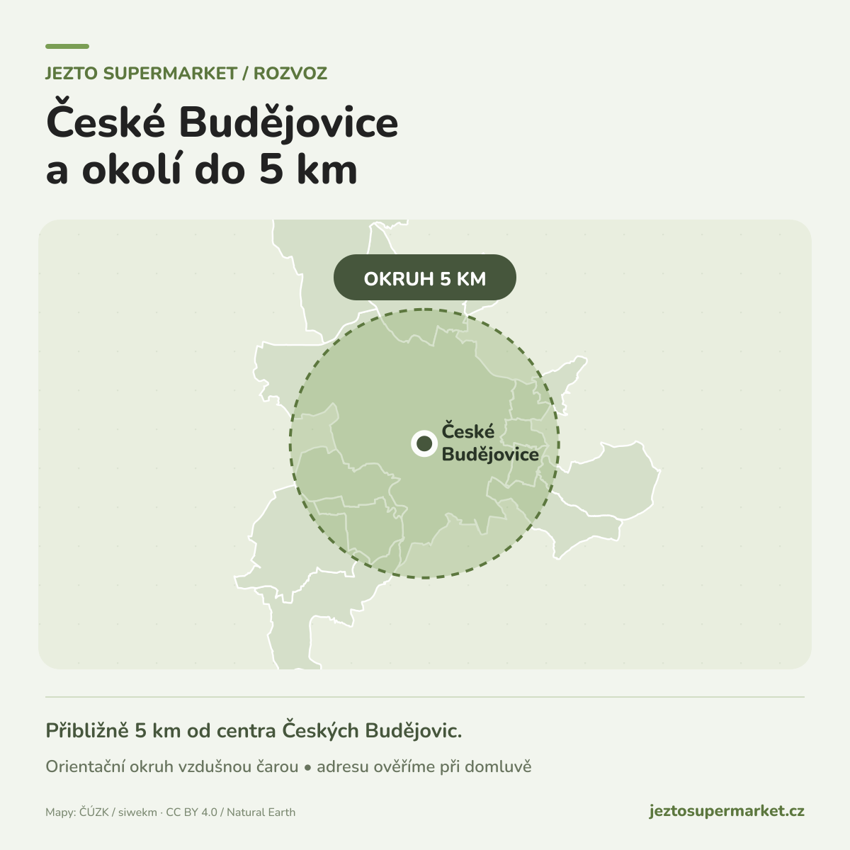 Orientační mapa rozvozu v Českých Budějovicích