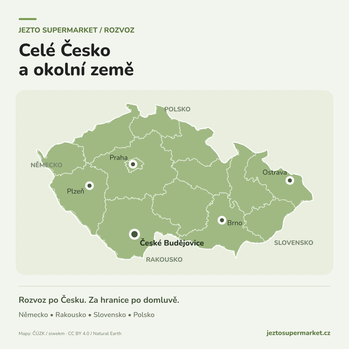 Mapa rozvozu po Česku a do sousedních zemí