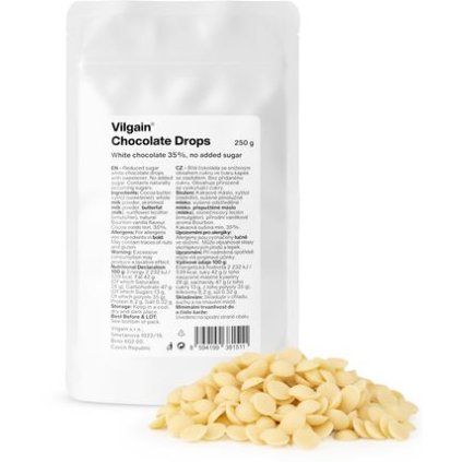 Vilgain Čokoládové pecky bez přidaného cukru bílá čokoláda 250 g