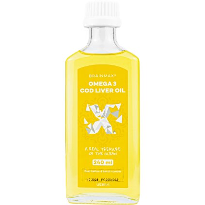 BrainMax Omega 3, Olej z tresčích jater, citrón, 24 dávek, 240 ml