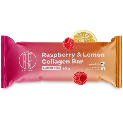BrainMax Pure Raspberry & Lemon Collagen Bar, Kolagenová tyčinka, Malina a citron, 60 g