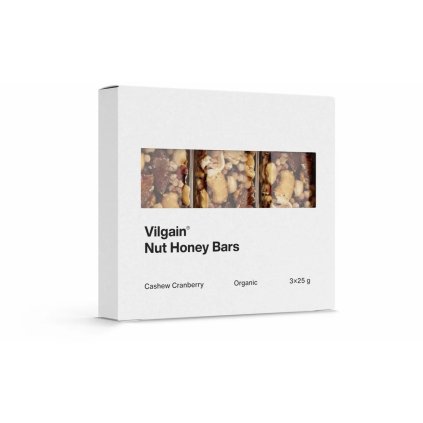 Vilgain Nut Honey Bar BIO kešu a brusinky 75 g (3 x 25 g)