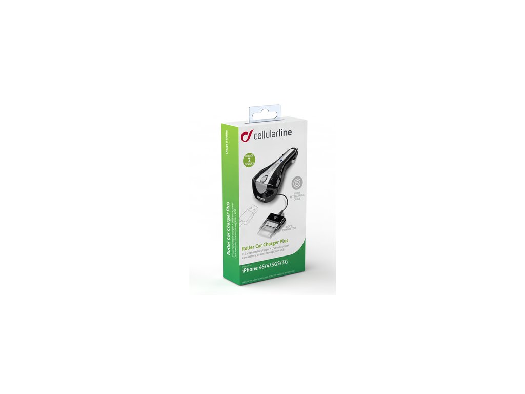 Cellularline autonabíječka pro iPhone + USB vstup black / černá (blister)