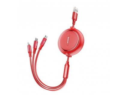 Baseus Golden Loop USB datový kabel 3v1 Micro USB / USB-C / Apple červený CAMLT-JH09