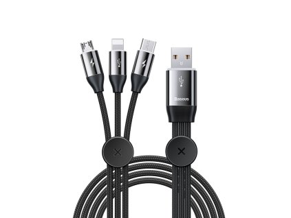 Baseus USB kabel s podsvícením 3v1 Micro USB / USB-C / Apple černý CAMLT-FX01