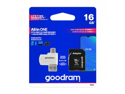 Goodram Micro SDHC 16GB Class 10 + SD adaptér + čtečka, UHS-I , 100MB/s (M1A4-0160R12)