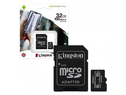 Kingston Canvas Select Plus Micro SDHC 32GB + SD adaptér Class 10 / UHS-I / 100Mb/s