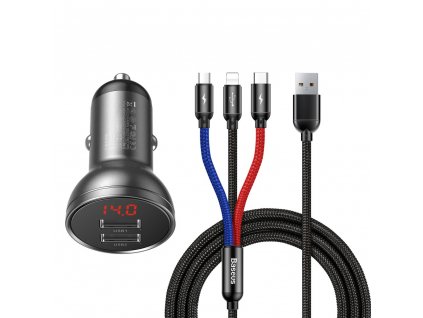 Baseus nabíječka do auta s kabelem 3v1 2 x USB / 4,8A / 24W / 1,2m