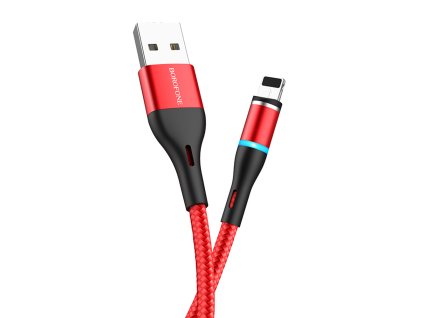 Borofone BU16 magnetický USB kabel - iPhone lightning 1,2m / 2,4A červený