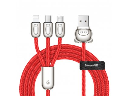 Baseus Little Pig USB kabel 3v1 Apple Lightning / Micro USB / USB-C 1,2m / 3,5A červený
