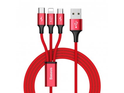 Baseus Rapid USB kabel 3v1 Apple Lightning / Micro USB / USB-C 1,2m, 3A červený CAMLT-SU09