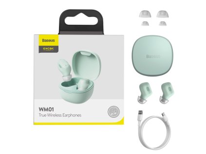 Baseus Encok WM01 TWS earphone bezdrátová sluchátka bluetooth BT 5.0 zelené