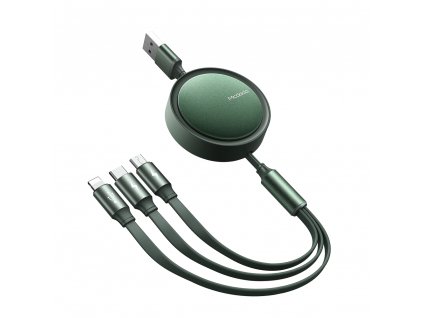 MCDODO CA-7251 USB kabel 3v1 Micro USB / USB-C / Lightning / 1,2m / 3A svinovací - zelený