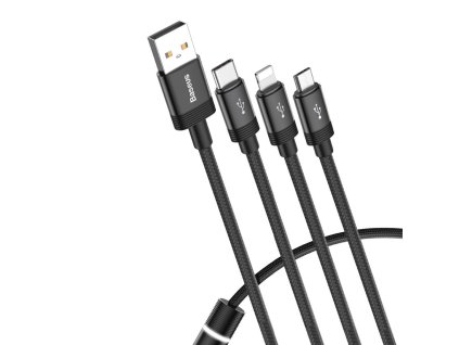 Baseus CAMLT-PY01 USB kabel 3v1 Micro USB / USB-C / Apple Lightning 1,2m / 3,5A - černý