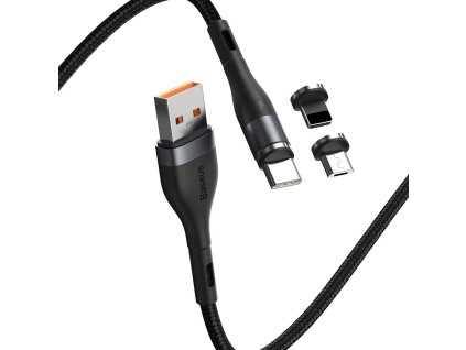 Baseus Zinc CA1T3-AG1 magnetický USB kabel 3v1 Micro USB / USB-C / Lightning 3A/1m černý