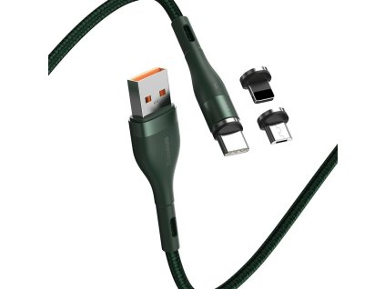 Baseus Zinc CA1T3-A06 magnetický USB kabel 3v1 Micro USB / USB-C / Lightning 3A/1m zelený