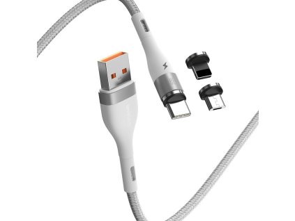 Baseus Zinc CA1T3-A02 magnetický USB kabel 3v1 Micro USB / USB-C / Lightning 3A/1m bílý