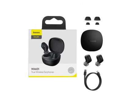 Baseus Encok WM01 TWS earphone bezdrátová sluchátka bluetooth BT 5.0 černé