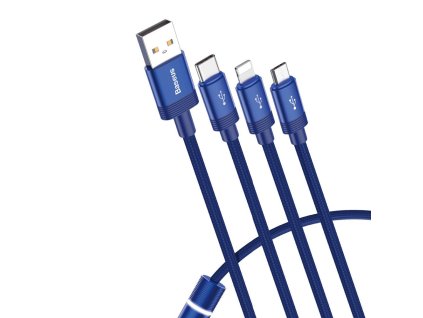 Baseus CAMLT-PY03 USB kabel 3v1 Micro USB / USB-C / Apple Lightning 1,2m / 3,5A - modrý