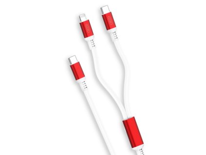 XO NB136 USB kabel 2v1 USB-C PD - iPhone lightning + USB -C 1m / 2,4A červený