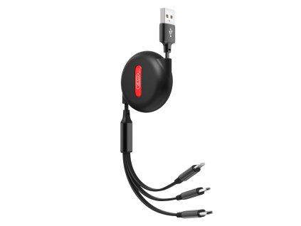 XO NB142 USB kabel 3v1 - iPhone lightning / USB-C / Micro USB svinovací 1m / 2,4A černý