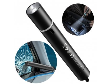 BASEUS CRSFH-B01 LED svítilna + bezpečnostní nástroj do auta na rozbití skla černá